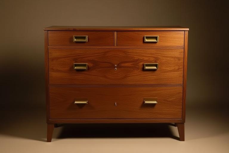 Cassettiera in legno di noce massello con maniglie in ottone