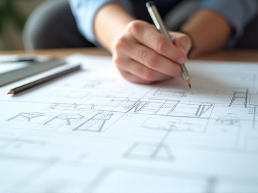 Mani di un architetto che disegnano un mobile su carta millimetrata