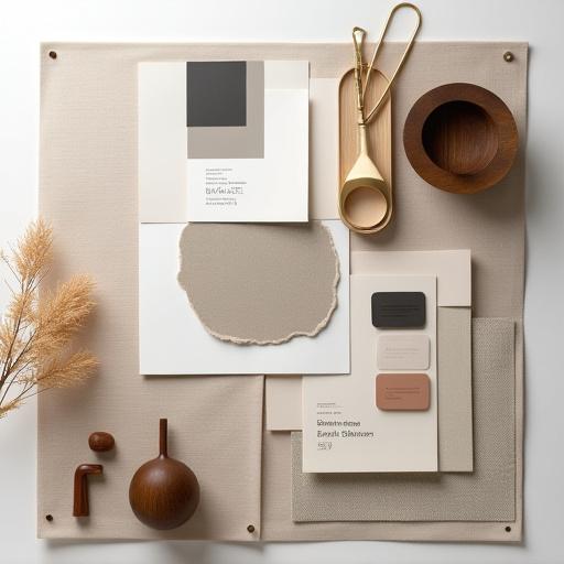Moodboard di interior design con campioni di materiali e colori
